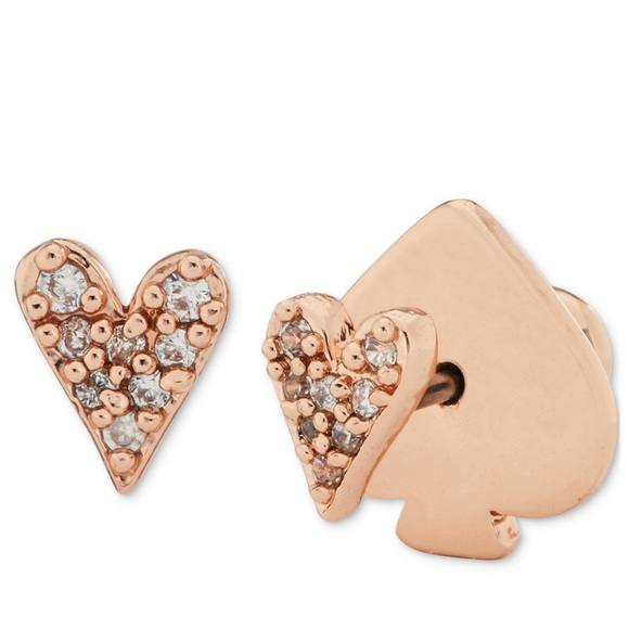 New Kate Spade Rose Gold-Tone Pavé Heart Mini Stud Earrings - Picture 1 of 7